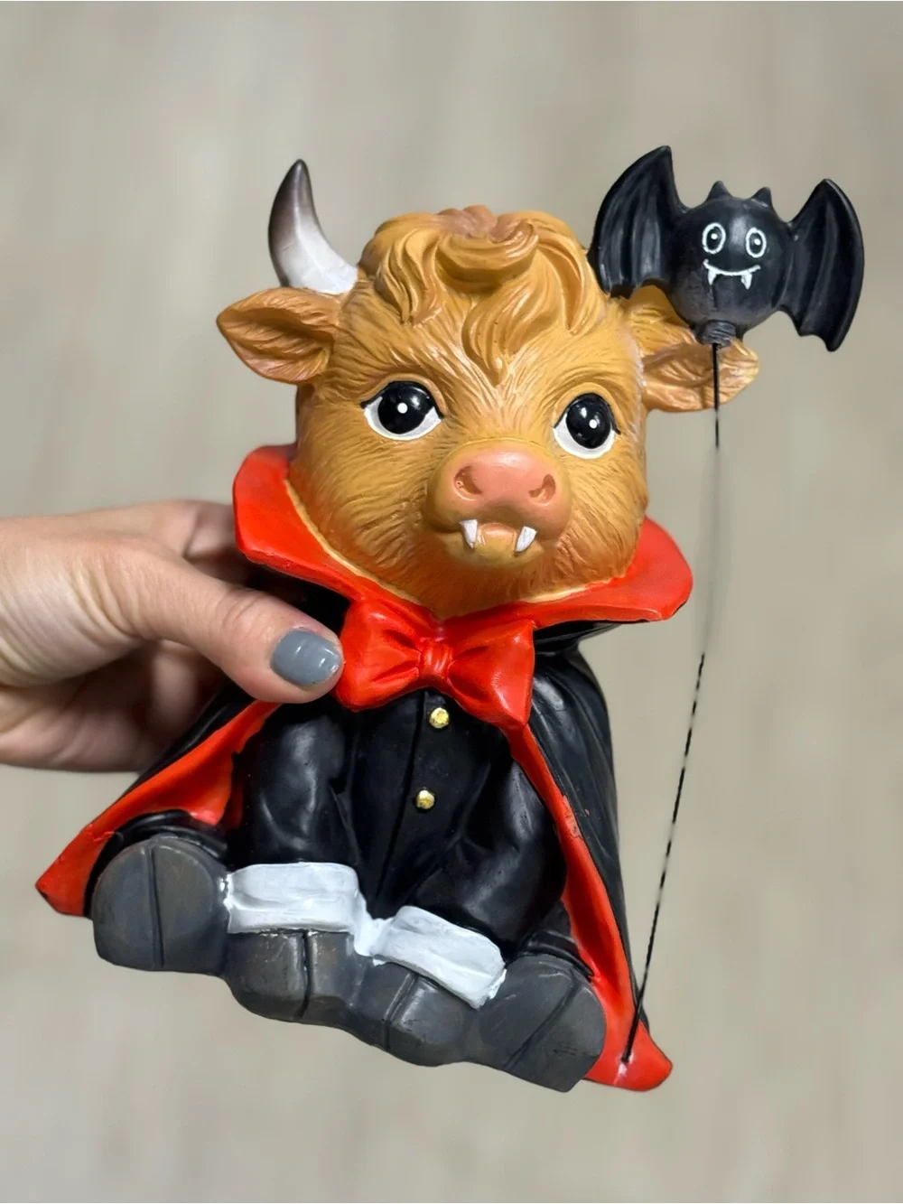 Halloween Vampire Bull Figurine - Orange and Black Decorative Accent